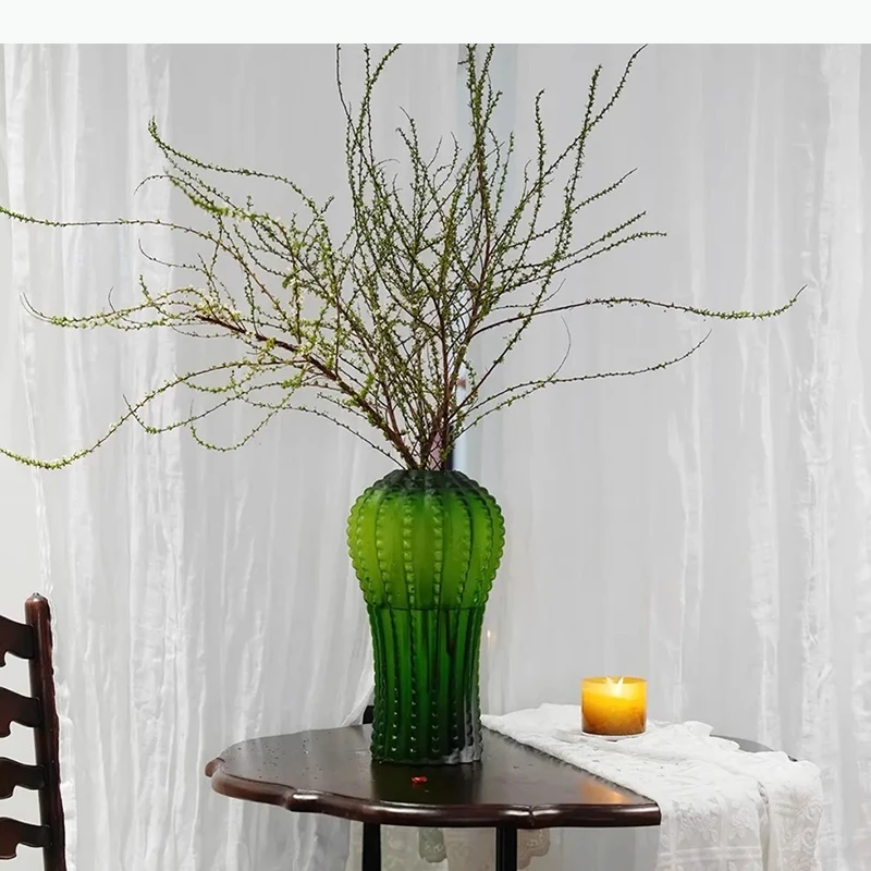 Green Cactus Frosted Glass Vase Table Decoration Flower Arrangement Artificial Flowers Vases Room
