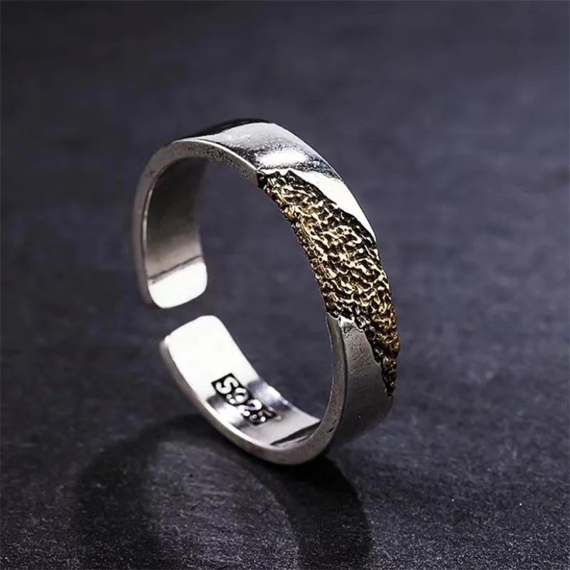 Personality Resplendent Fireworks Design Men Ring 925 Silver Open Size Vintage Gold Silver Collision Ring Male Party Accessorie