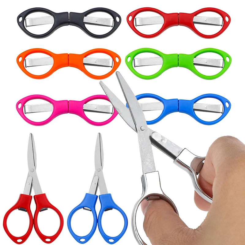 

1Pc Simple Portable Folding Scissors Solid Color Glasses Shape Paper Cutters Students Handmade DIY Tools School Office Supplies