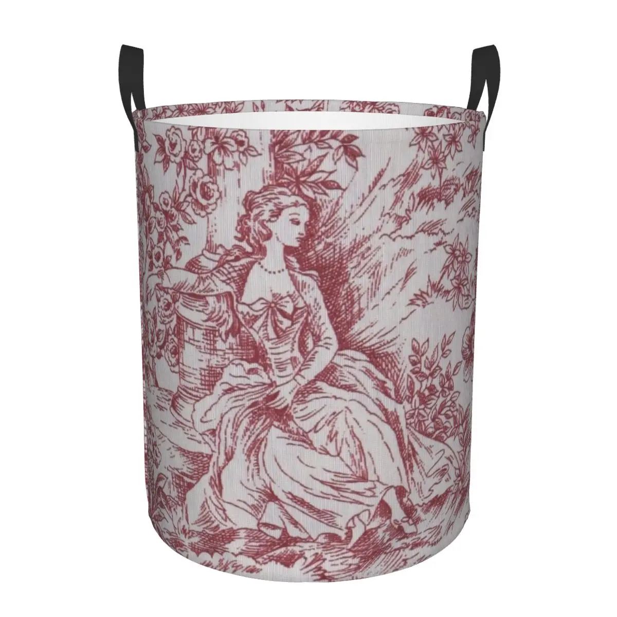 Custom Classic Red French Toile De Jouy Motif Pattern Laundry Basket Collapsible Large Capacity Clothes Storage Bin Baby Hamper