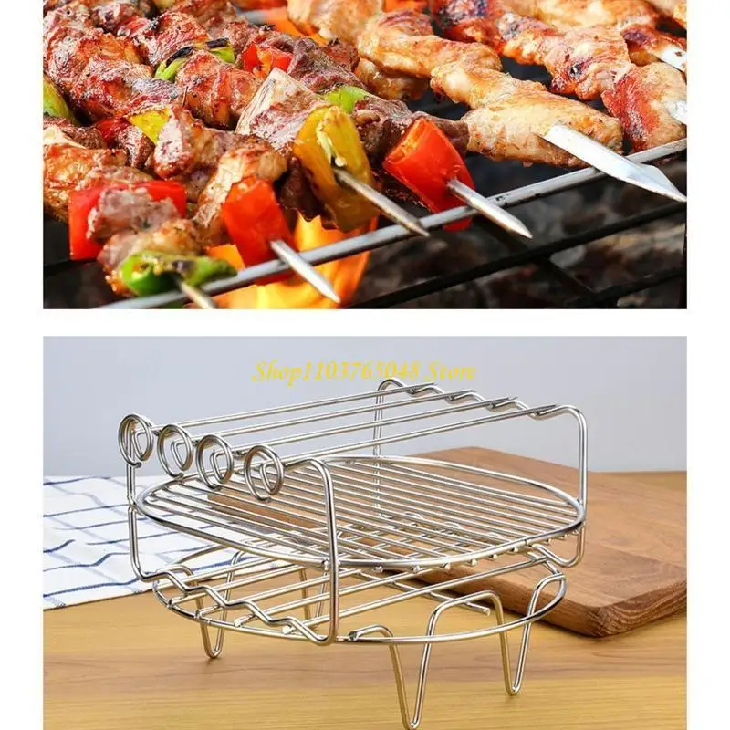 

R53E Baking Tray Skewers Air Fryer Stainless Steel Holder BBQ Rack Double Layer Grill Baking Trays Replacement Barbecue Kitchen