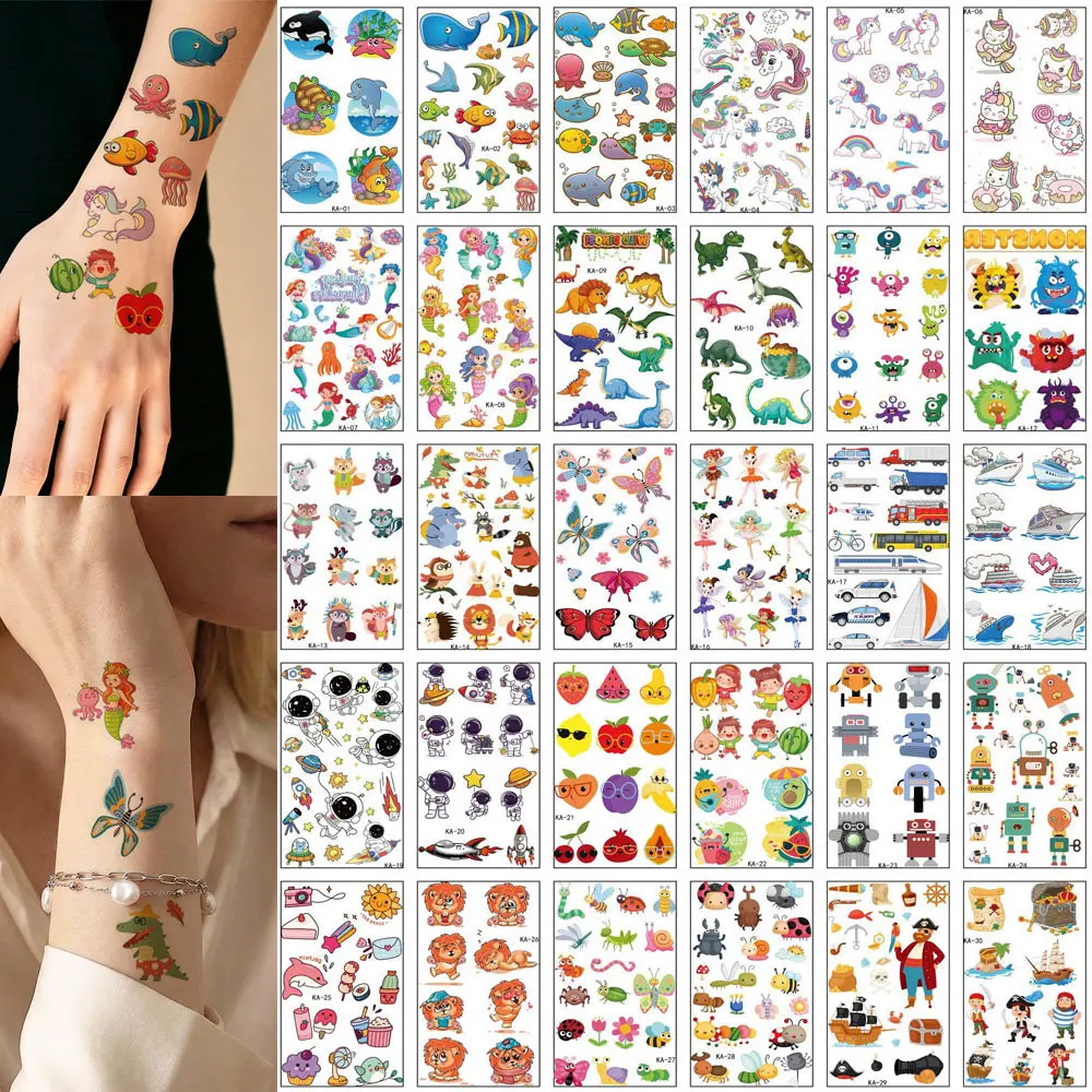 30pcs  Temporary Small Pattern Tattoos Waterproof Unicorn Mermaid Fruit Tattoo Stickers for  Fake Tattoo for Hand Body