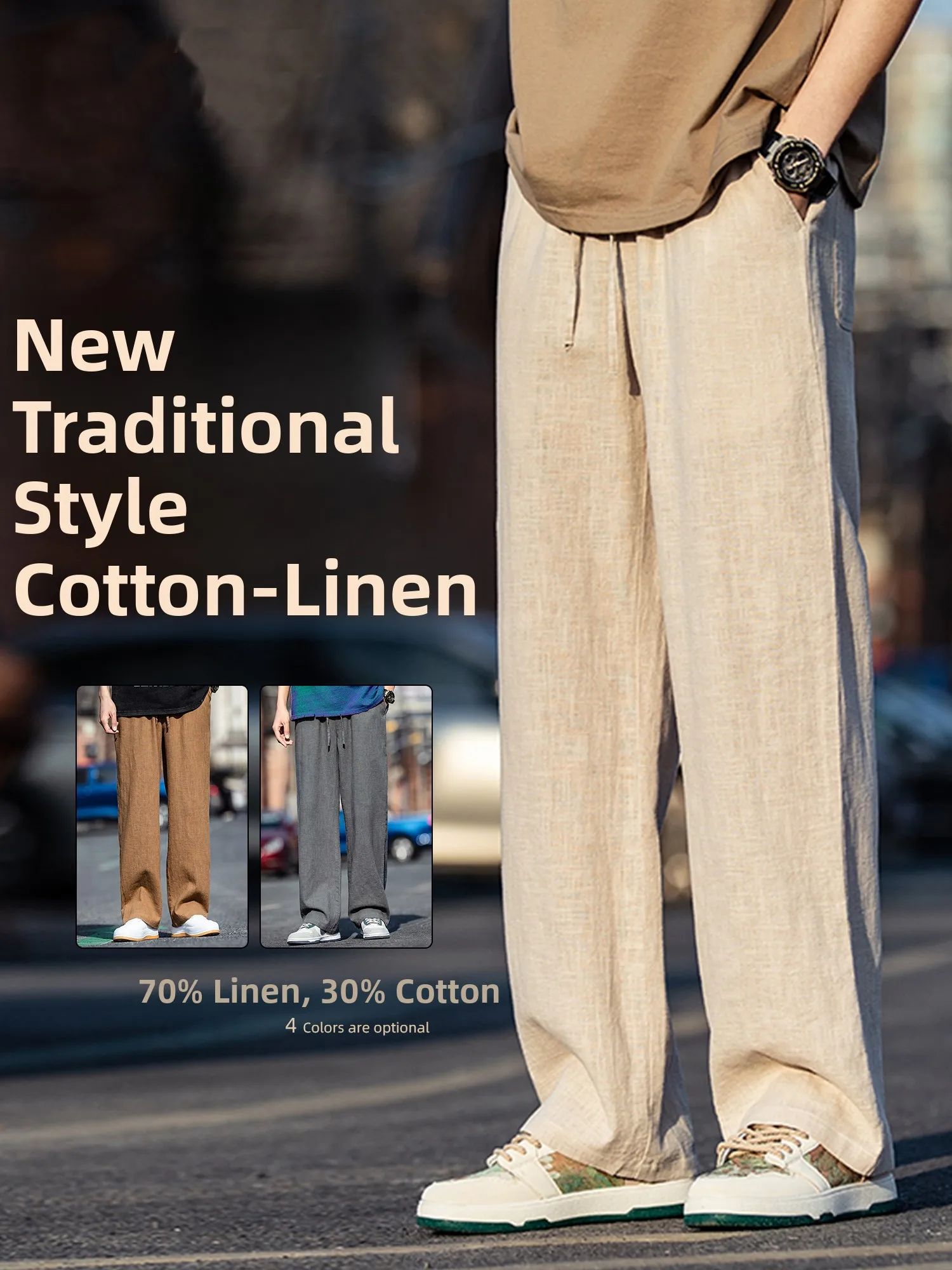 

Новые китайские повседневные мужские брюки из хлопка и льна, лето 2025, свободные, прямые, широкие, длинные, дышащие, удобные, модные
