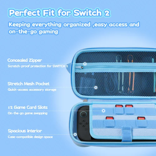 Imagen 2 del producto GeekShare Shark Estuche de transporte portátil compatible con Switch 2 (2025), bolsa de almacenamiento dura con 12 ranuras para tarjetas de juego