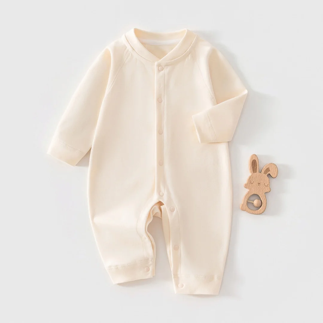 2026 Autumn Baby Romper Solid Color Long Sleeve Front Snap Toddler Jumpsuit 3M-2Y Soft Stand Collar Bodysuit for Newborn