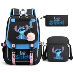 Sacs d'école CAN o and Stitch pour adolescents et filles, sacs à dos en toile USB, étudiant, ordinateur portable, capacité, femmes, hommes, dessin animé, voyage, 3 pièces