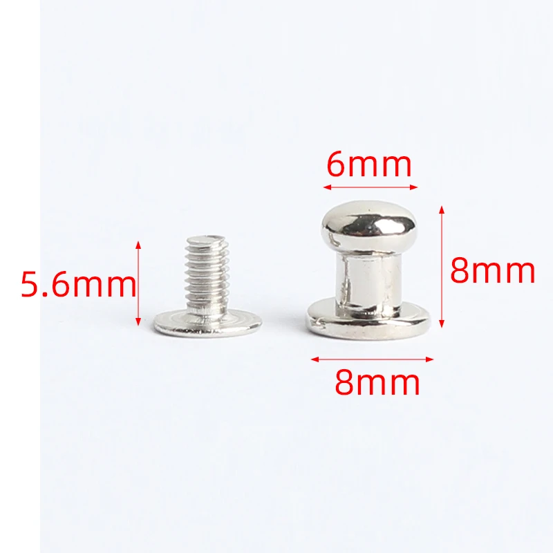 Wholesale 500sets 8mm Zinc Alloy 6 mm Round Head Stud Spot Screwback CraftLeather Bag Belt Chicago Button Screw Nail Rivet