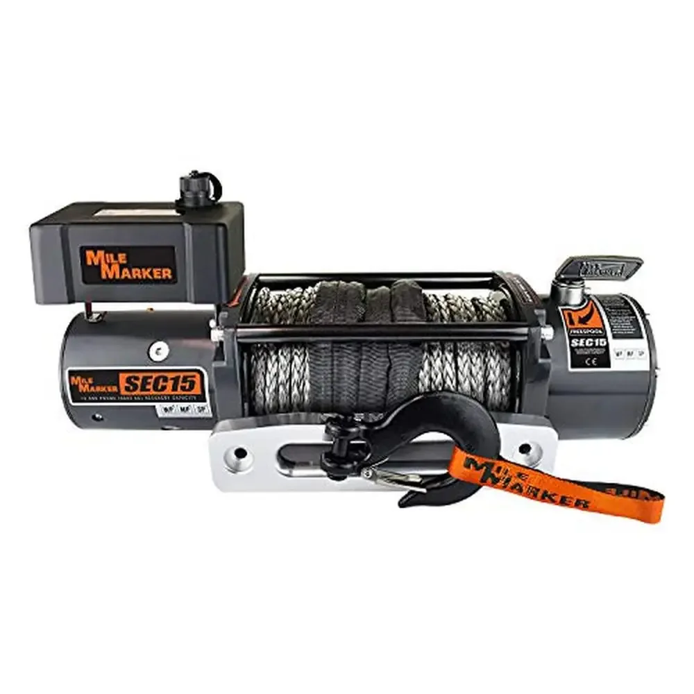 Electric Winch 15000 lb. CapacityTruck/SUV Synthetic Rope Waterproof Expedition-Grade 296:1 Gear Ratio 500-amp Solenoid