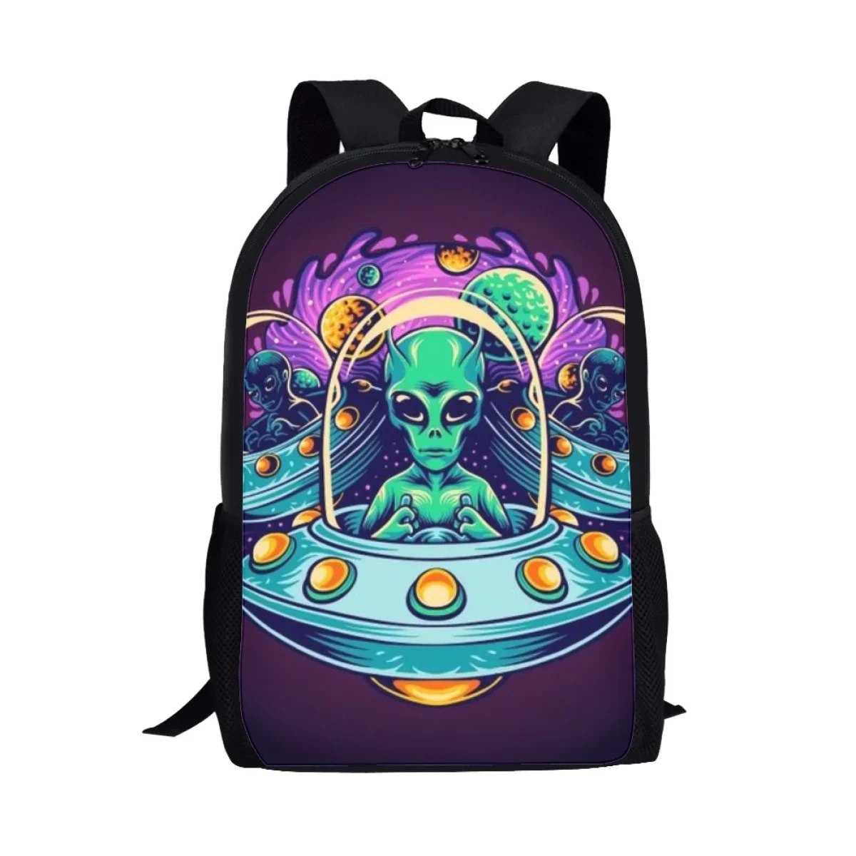 Funny Alien School Bag Psychedelic Mushroom Backpack Large Capacity Book Bags for Kids Boys Travel Camp 16 Inches Laptop Daypack