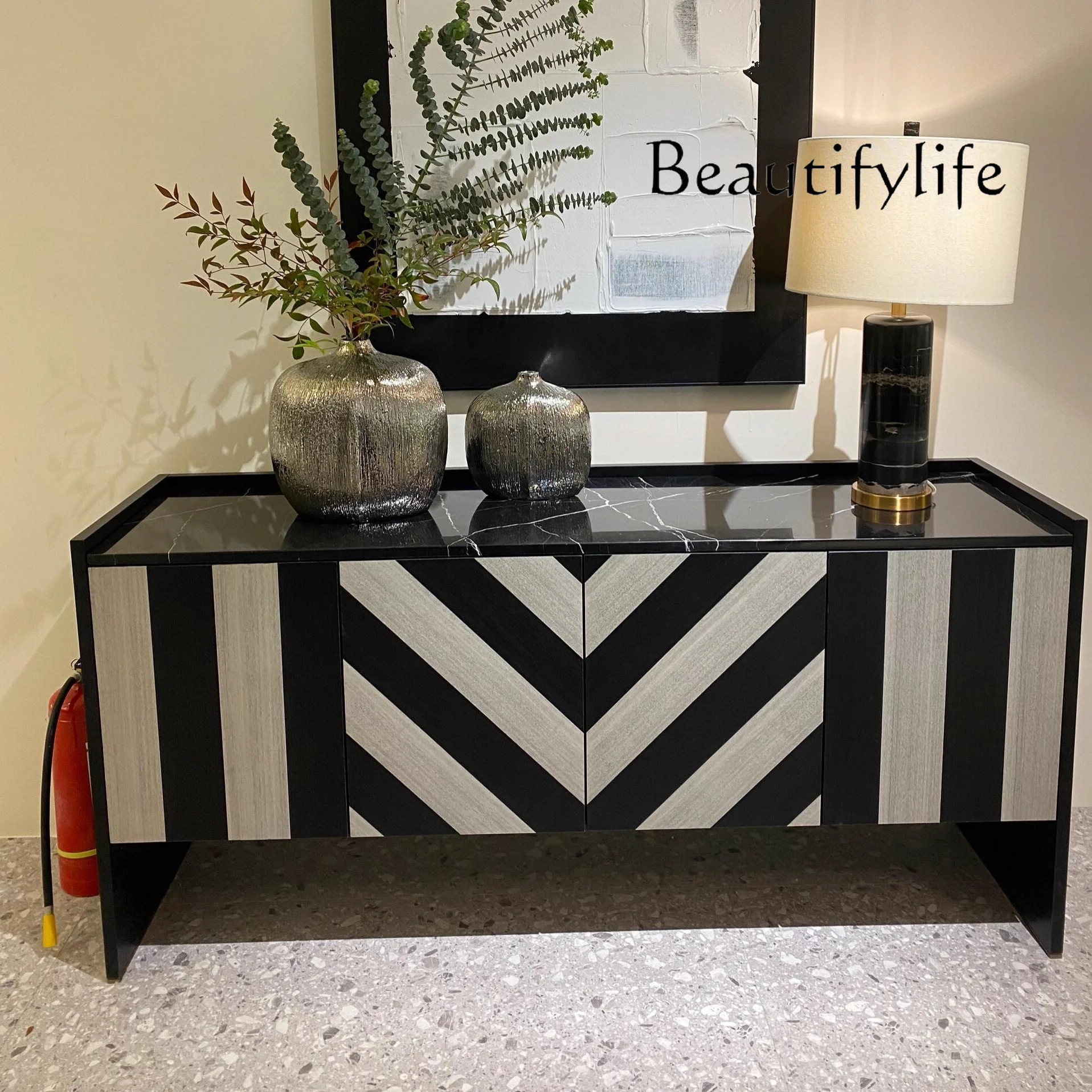 

Nordic modern minimalist designer zebra pattern dining side locker hotel villa living room tea entrance cabinet