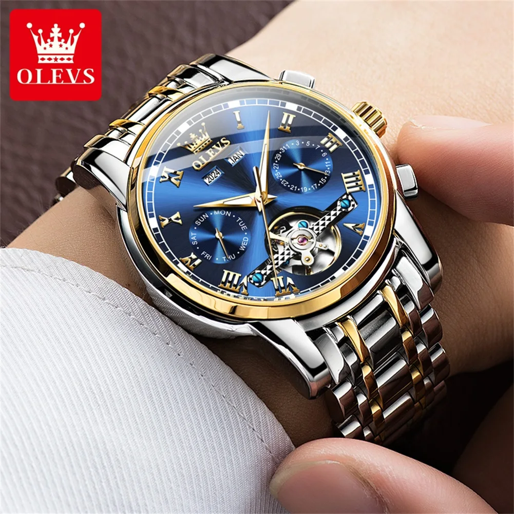 OLEVS 6607 Classic Men\'s Watch Tourbillon Design Date Year Stainless steel Waterproof Man Wristwatch