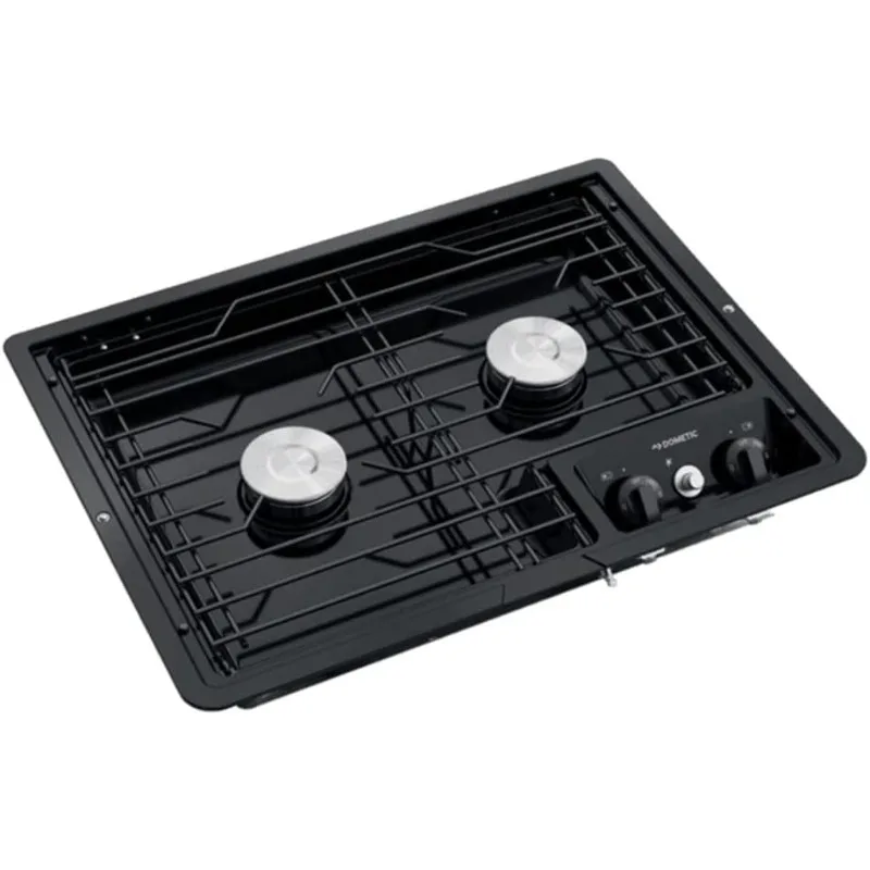 DROP-IN COOKTOP - Two Burner Cooktop Cast Iron/Flat Wire Grate - Piezo Ignition Stove for RV and Outdoor Camper Kitchens