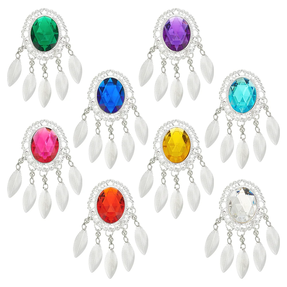 8 Pcs Acrylic Rhinestone Metal Patches 8 Colors Acrylic Metal Patches Three-Dimensional Oval with Silver Leaf Charms