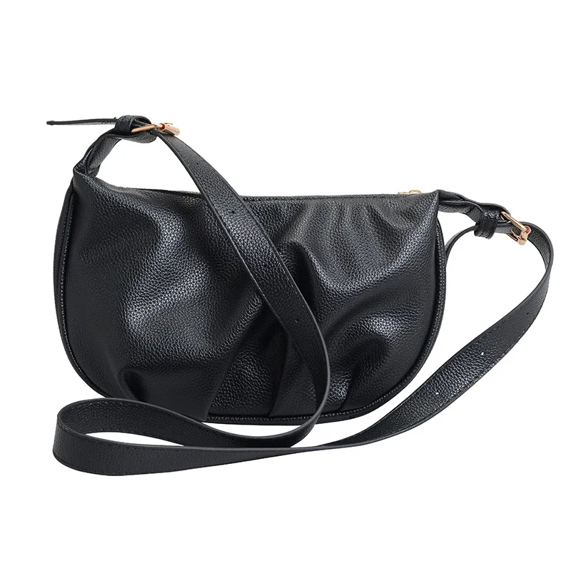 حقيبة هوبو سوداء لعام 2025 للنساء، حقيبة كتف تحت الإبط من حبوب الليتشي، محفظة كروس متعددة الاستخدامات، أنيقة جدًا وبسيطة #5