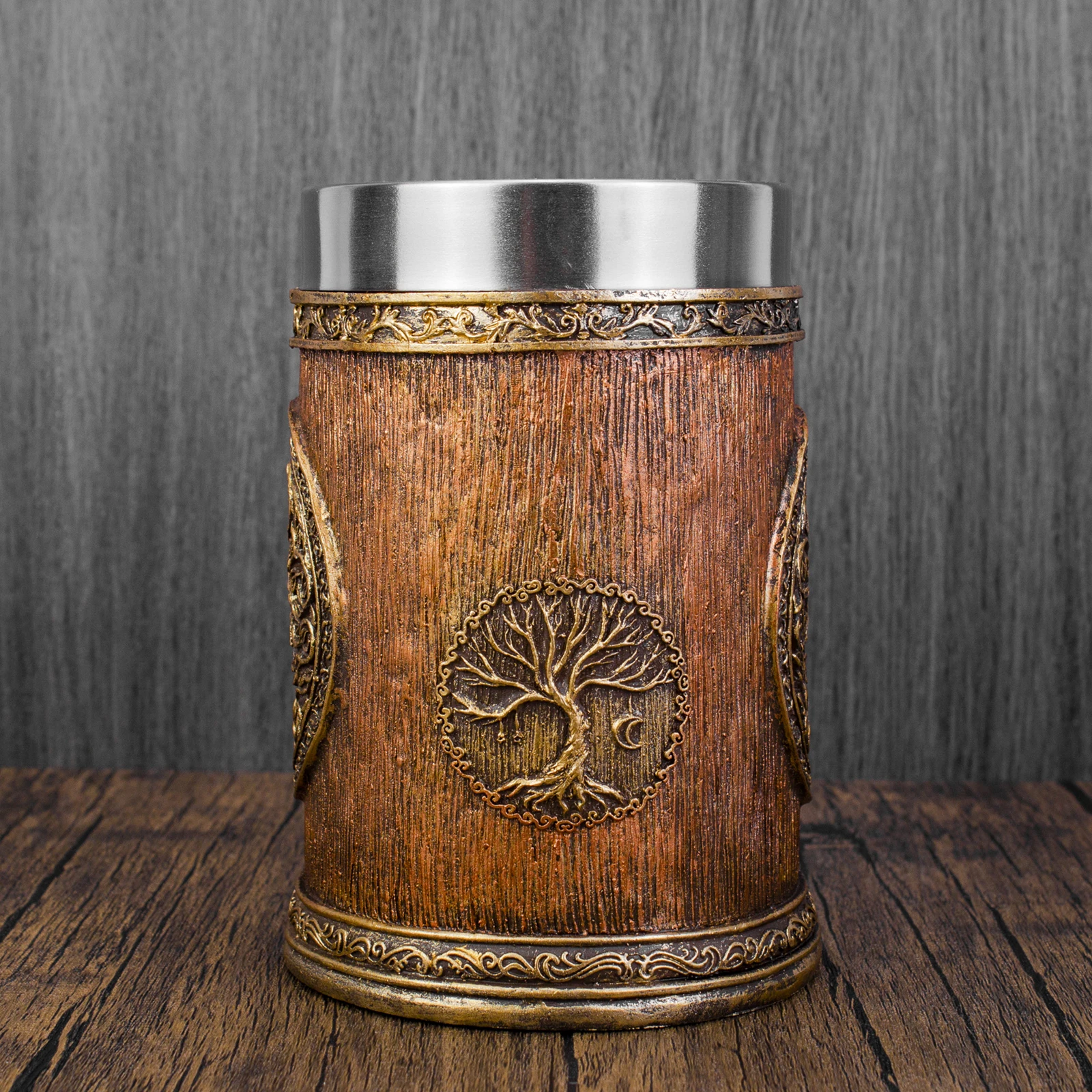 Taza del árbol de la vida vikingo para hombre, vaso de resina 3D de acero inoxidable 304, decoración nórdica, regalo de café