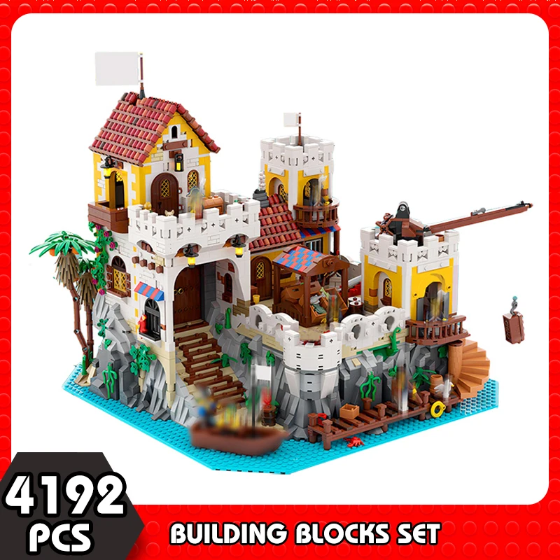 Moc Captain Rode Baard Piratesed Collection Architectuur Bouwsteen Assembleren Model MOC-126925 Fortressed Baksteen Speelgoed Gift