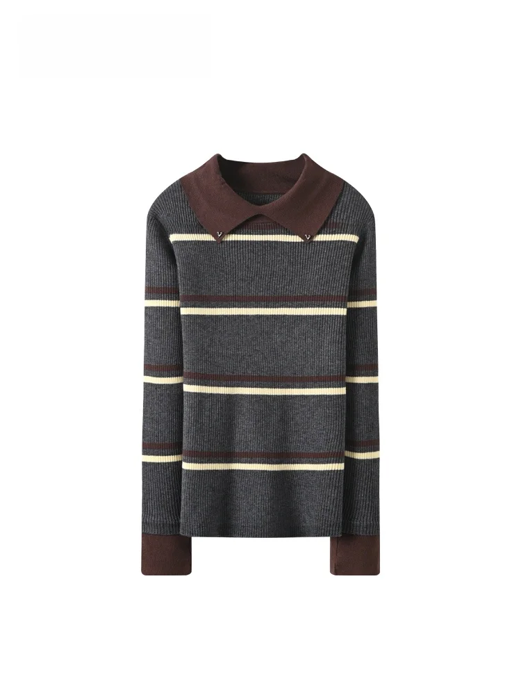 

Женский вязаный свитер больших размеров Ne Long Sve, осенне-зимний новый топ в полоску для колледжа, повседневный топ Faion