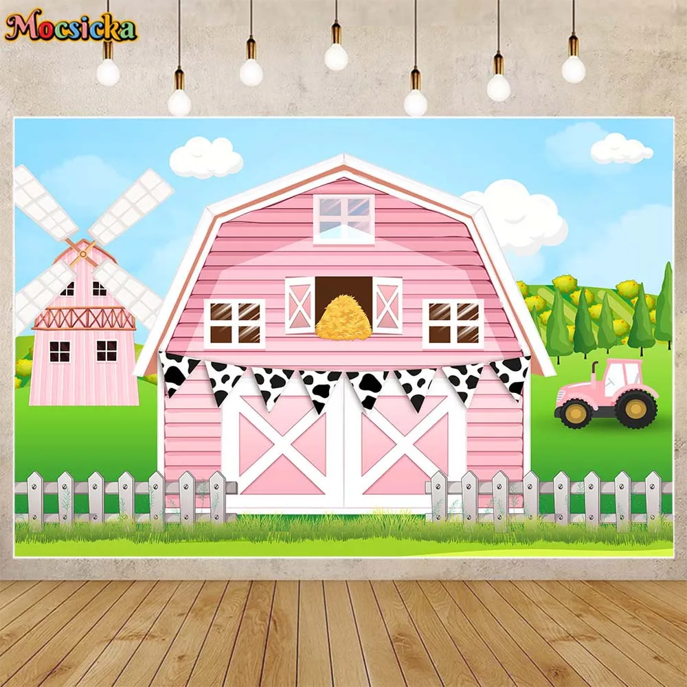 

Mocsicka Pink Barn Farm Girl Birthday Backdrop Kids Party Decorations Wallpaper Newborn Photography Props Photo Studio Photocall