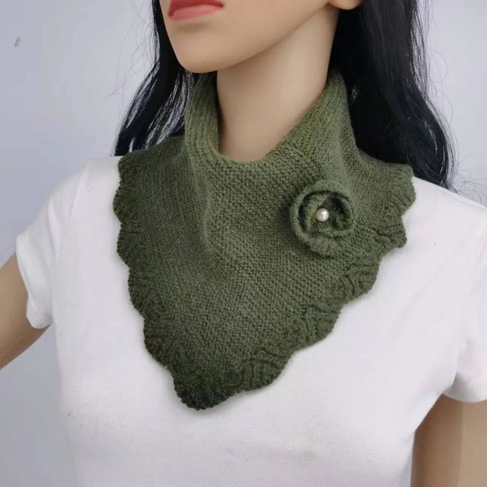 Neck Knitting Flower Fake Collar Neck Cover Round Candy Color Scarf Thickened Warm Wave Edge Neck Pullover Crochet Muffler