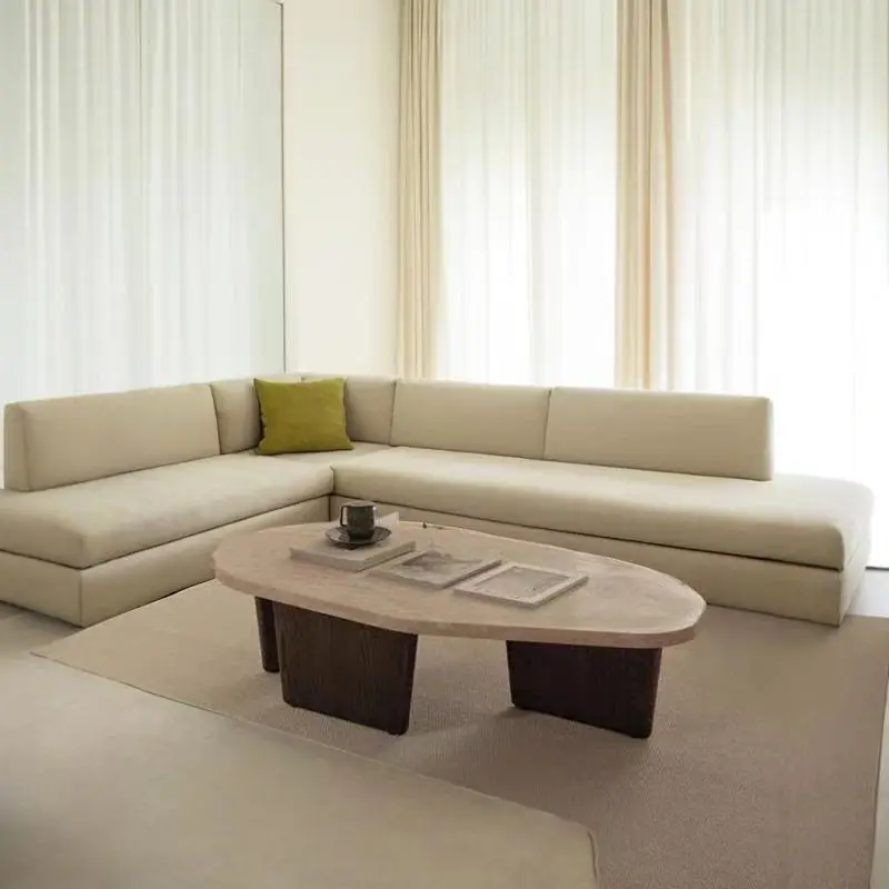 

minimalist solid wood travertine coffee table, small tea table, small apartment living room home special-shaped balcony,
