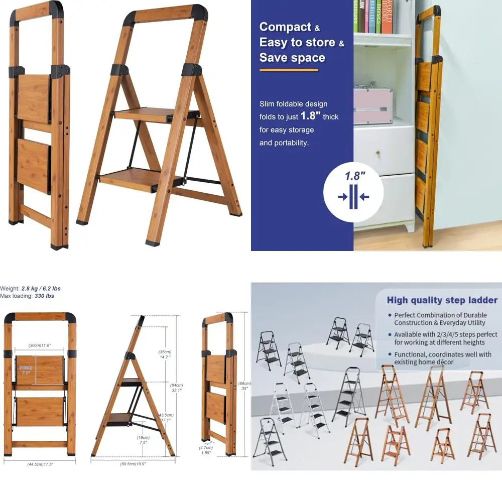 

Противоскользящий складной 2-ступенчатый алюминиевый табурет, портативный прочный дизайн для дома, кухни и офиса