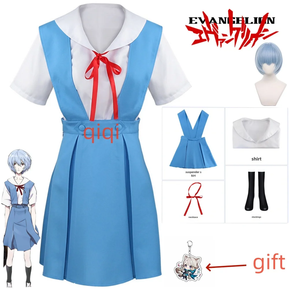 Rei Ayanami Cosplay Costume Asuka Langley Soryu Cosplay Girl Women School Uniform Dresses Wig Hair Clips Halloween Loli Clothing