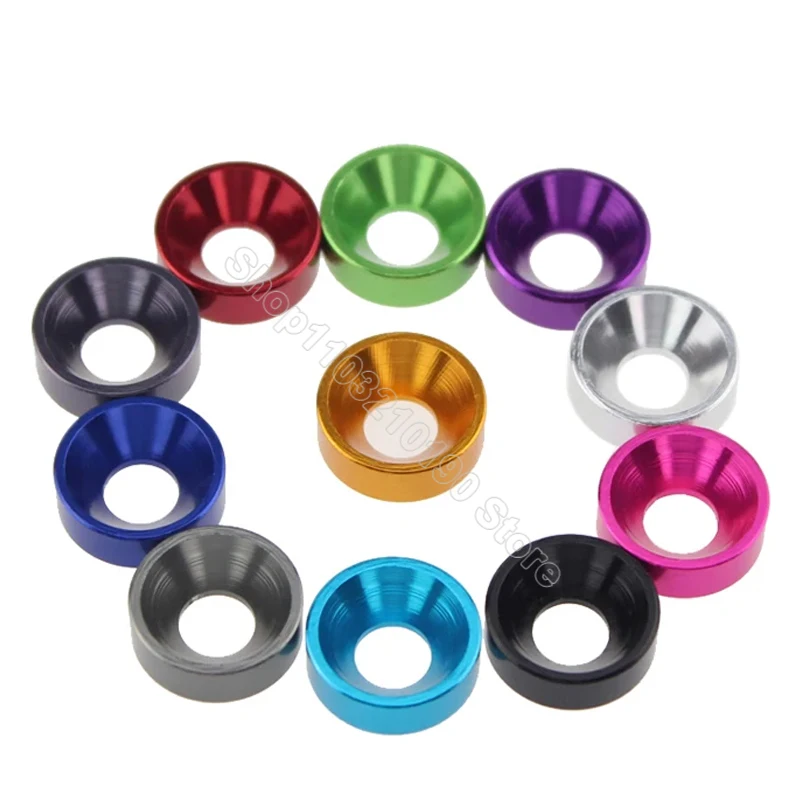 2-10Pc M2 M2.5 M3 M4 M5 M6 M8 Aluminum Alloy Countersunk Head Washer Head Bolt Gasket Spacer Anodized Flat Head Washers Colorful