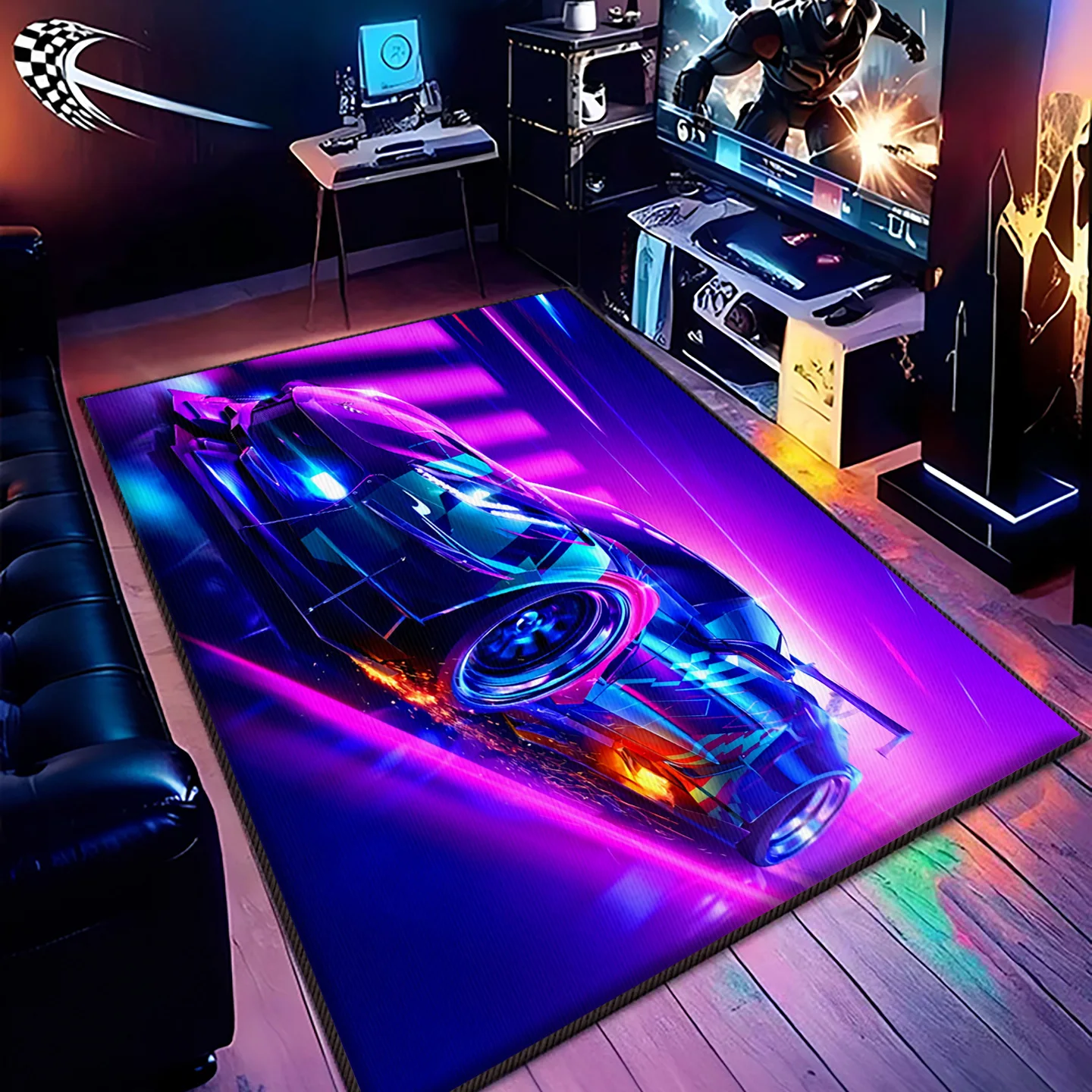 Racing Motorcycle Floor Mat, Non-Slip Dart Mat for Garage, Motorcycle Show Carpet, Washable Anti-Slip Rug for Motocr