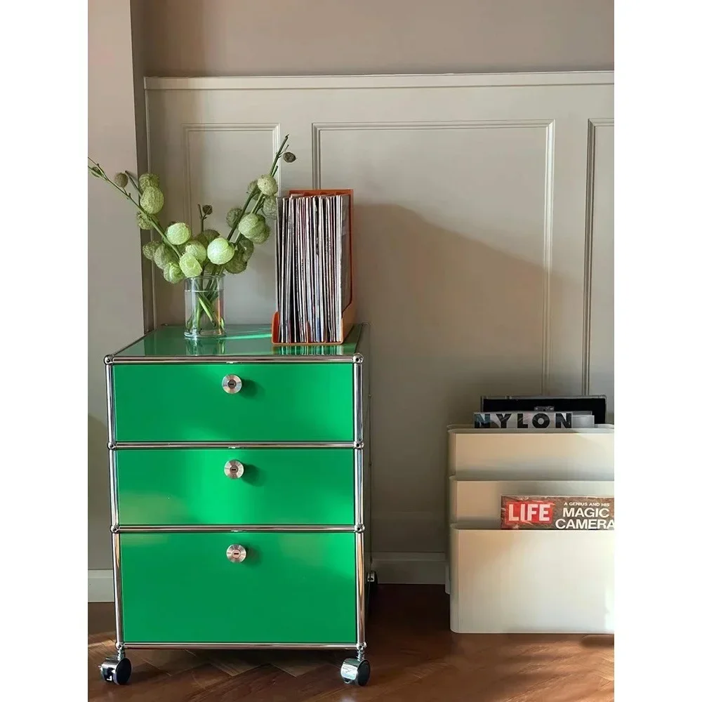 طاولة بجانب السرير مستعملة من الفولاذ المقاوم للصدأ، غرفة نوم USM، رف حديث وبسيط، وحدة حمراء صافية، تخزين، خزانة جانبية للتلفزيون، كاملة #3