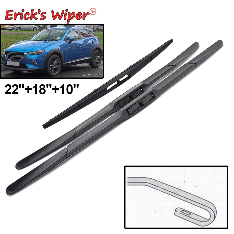 Erick's Wiper LHD 전면 및 후면 와이퍼 블레이드 세트 Mazda CX-3 CX3 2014 - 2023 앞 유리 앞 유리 창 브러쉬 22 