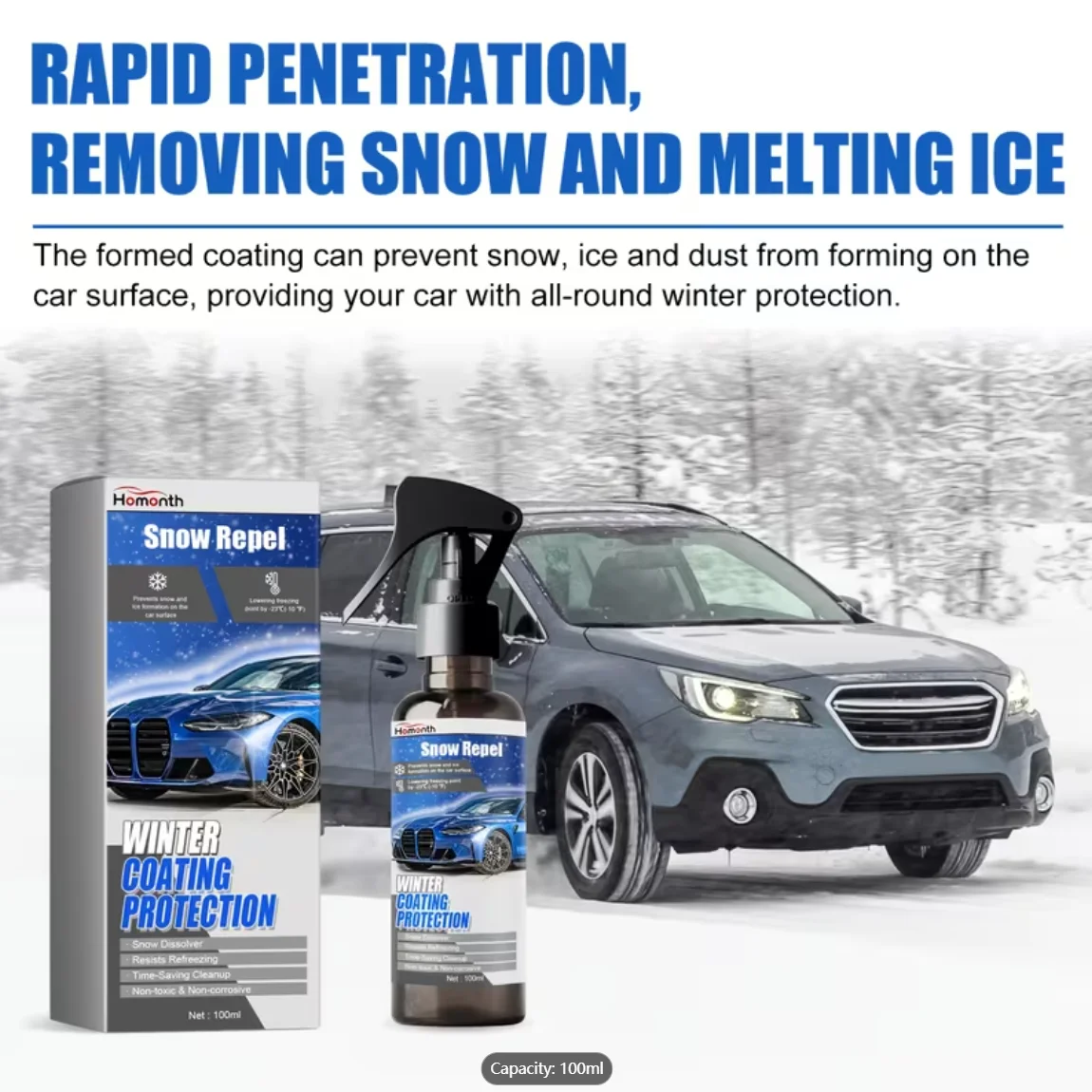 Homonth Snow Repel Winter Coating Protection Spray, 100ml - Anti-Freezing & Snow Melting Car Coating, Prevents Ice & Snow Buildu