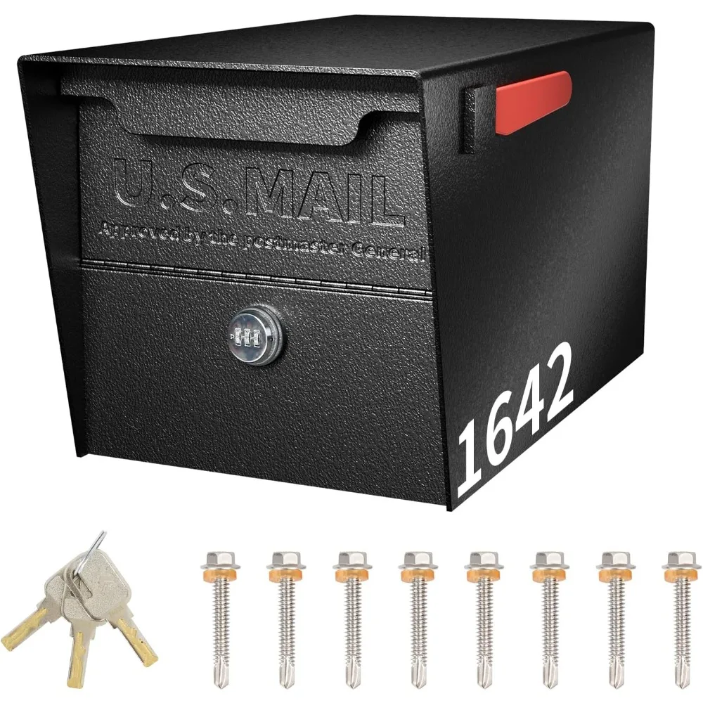 

Locking Mailbox, Curbside Security Mailbox with Combination Lock, Post Mount Lockable Mailbox with Reflective Numbers