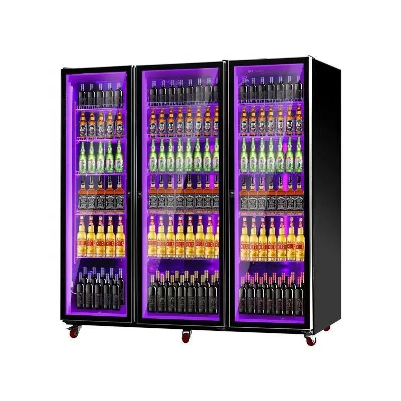 commercial big bar beer cold store drink standing glass 3 door smart chiller display freezers refrigerator fridge refrigeration