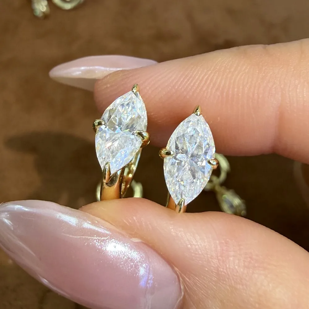 2cttw Marquise Cut Moissanite Hoop Earrings for Women Certified S925 Silver Simulated Diamond Huggie Wedding Minimalist Jewelry