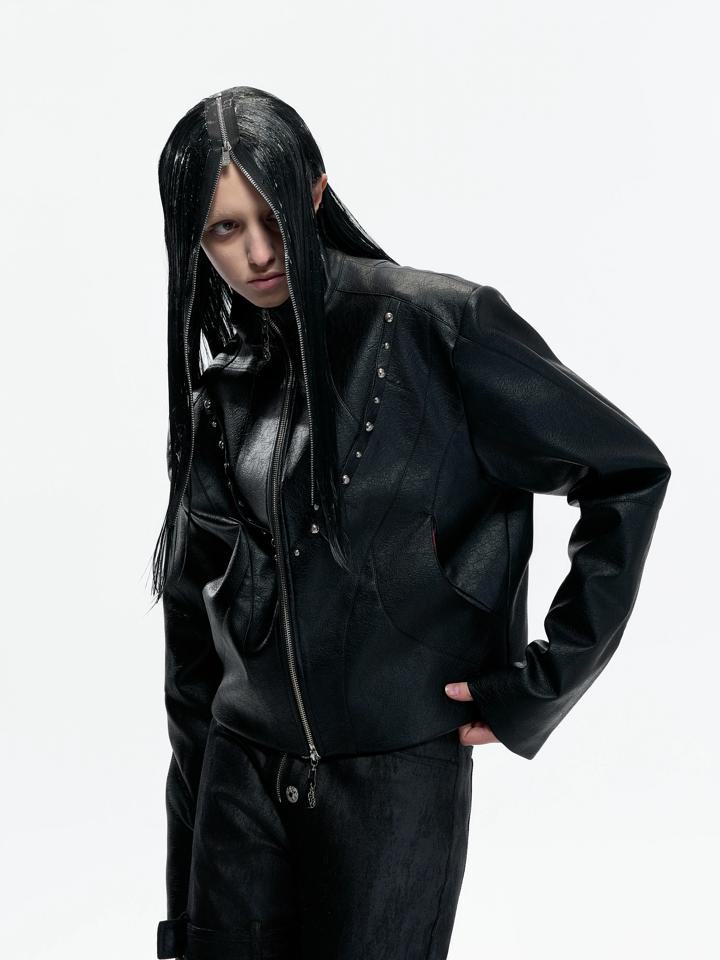 ArguE CulturE  Night Black Sequel Heavyweight Matte Oil Wax Rivet Jacket Short Double Zipper Design Outerwear