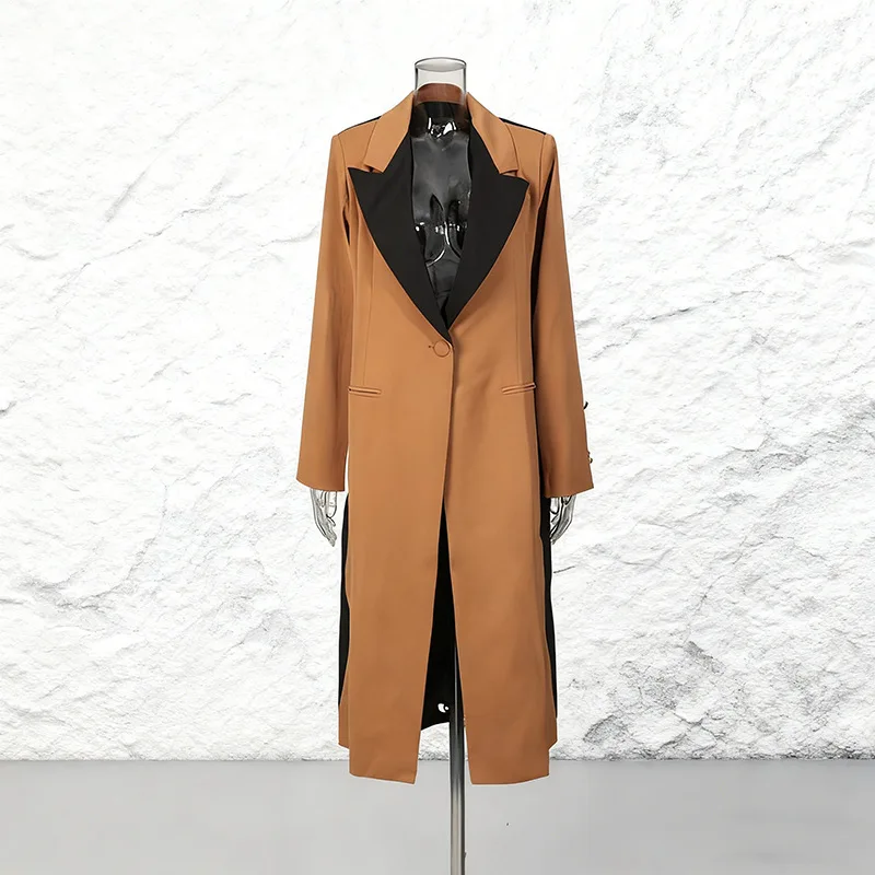 ZAMOR HIGH STREET Women's V-Neck Color Block Trench Coat 2026 Spring New Long Sleeve Design High-End British Style Outerwear