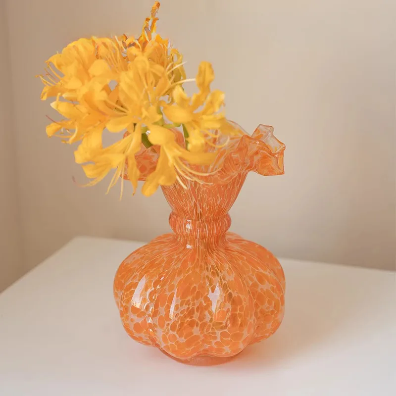 Vase Art Design Fenton in Ancient Style Retro Glass Vase Light Luxury Senior Sense Orange Porch Soft Decoration