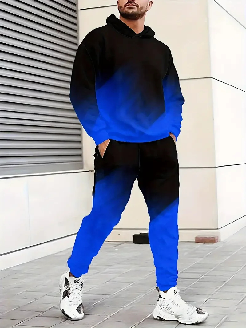 Traje con capucha con estampado 3D degradado para hombre, sudaderas con capucha, pantalones de chándal, conjunto de chándal de dos piezas a la moda informal, ropa para hombre