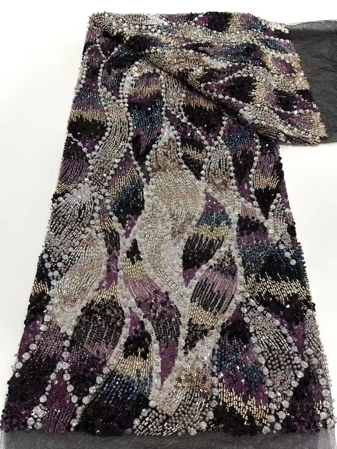 

Nigerian African French Guipure Tulle Lace Fabric Sequins Beaded Embroidery for Luxury Wedding Party Evening Dresses 5Yards 2025