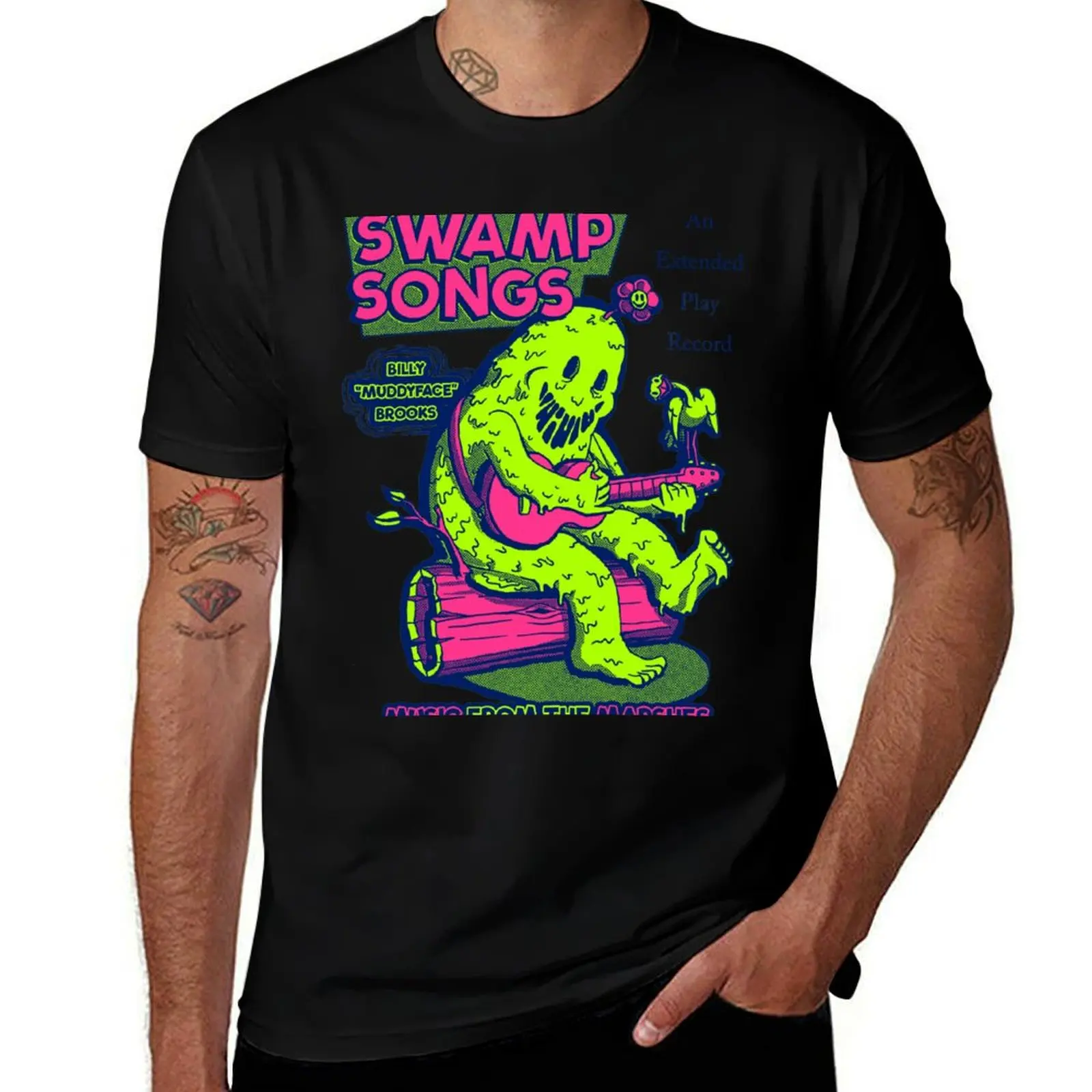 

Swamp Songs - White/Neon T-Shirt kawaii clothes man t shirt plain blanks mens t shirt