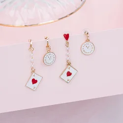 asymmetrical earrings red peach Earrings alice in wonderland swing poker card  for women fashion jewelry