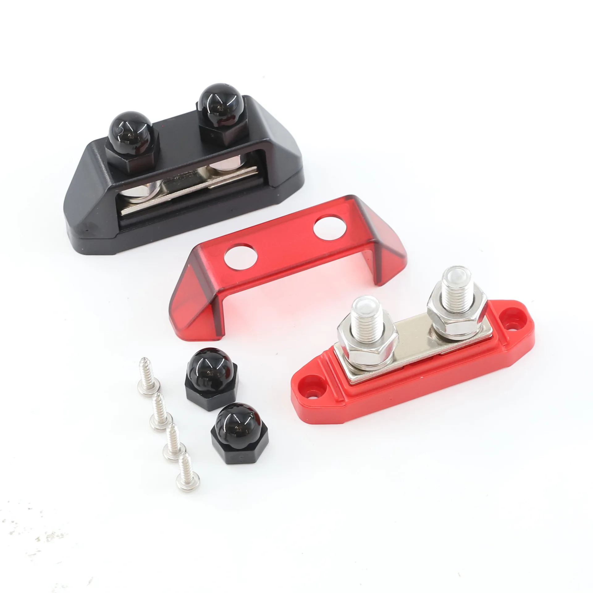 2 pcs Busbar Dual Studs Terminal Power Distribution Block 2 Post Ring M10 Terminals Pair Red Black 12V 150A Electrical Connector