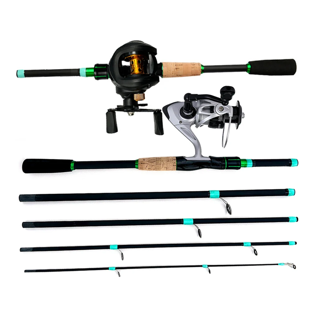 Baitcasting Reel Rod Set 1.8/2.1m 4/5 Section Carbon Fiber Casting Lure Fishing Rod Pike Trout Fishing Tackle Line WT.4-10LBS