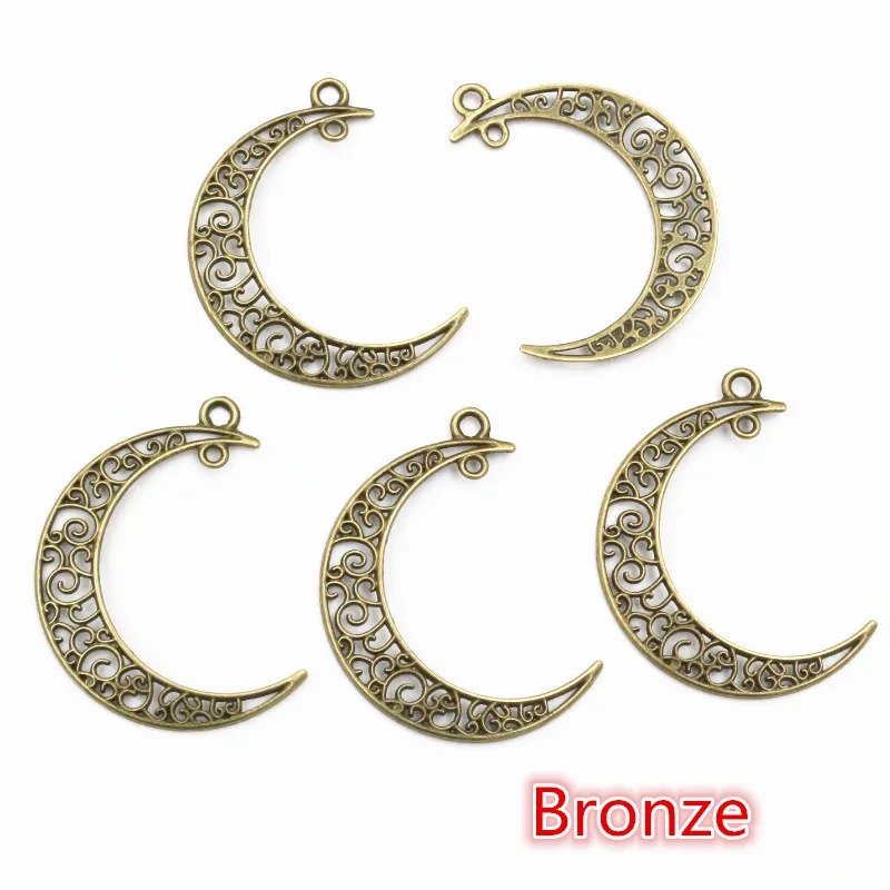 41 x 30 mm, 10 Stück, 6 Farben vergoldet, Mond-Stil, handgefertigte Charms-Anhänger: DIY für Armband-Halskette