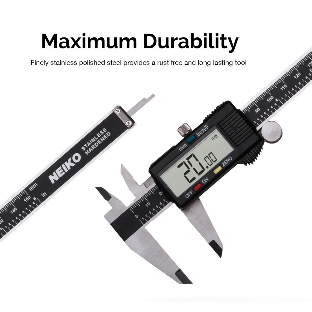 01408A 8” Electronic Digital Caliper Extra Large Display | 0-8 Inches | Inch/Fractions/Millimeter Conversion | Polished