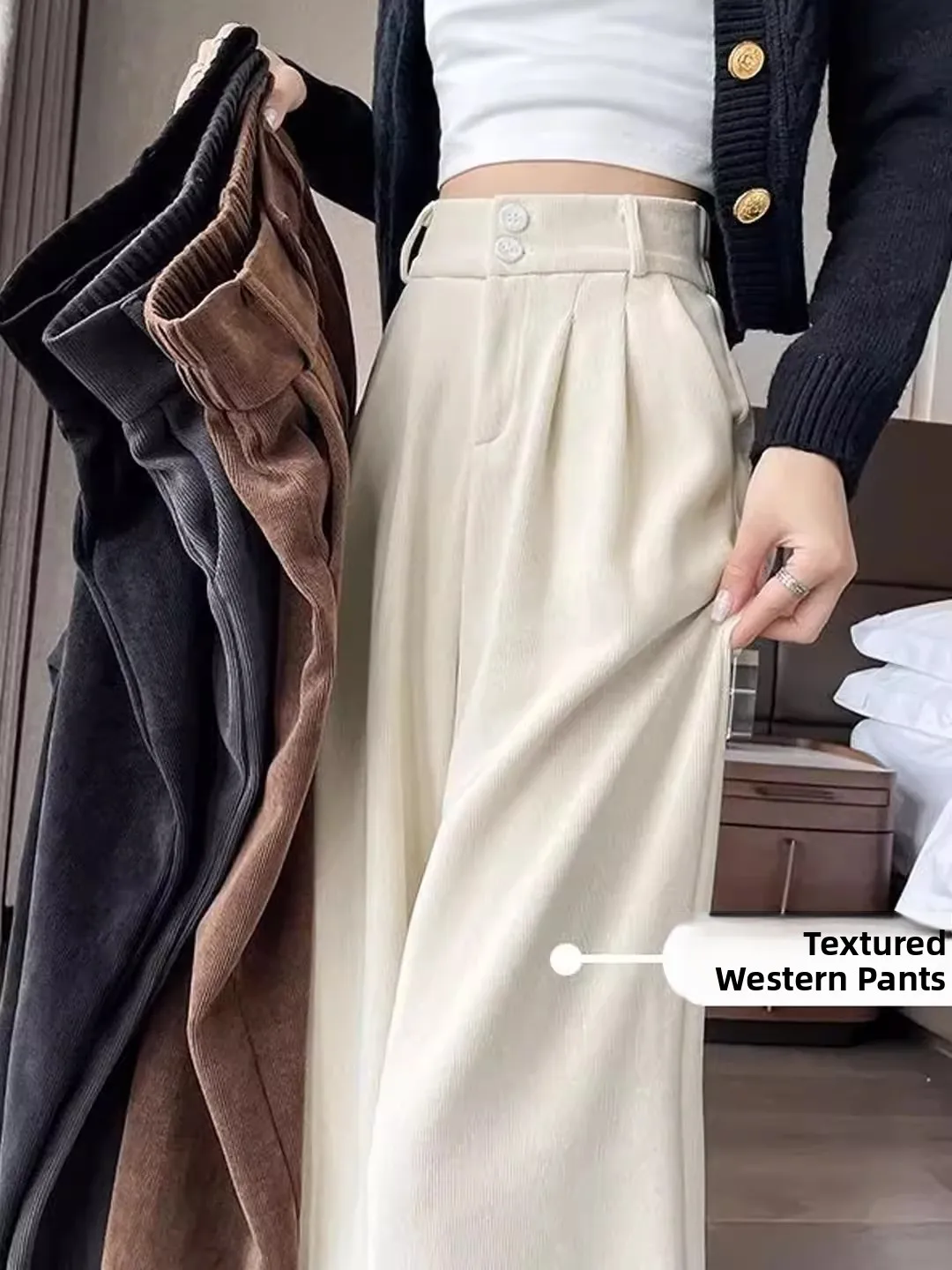 

Женские повседневные брюки с высокой талией, широкими штанинами и эффектом похудения, весенне-летние, из тонкого вельвета, свободного кроя, с карманами