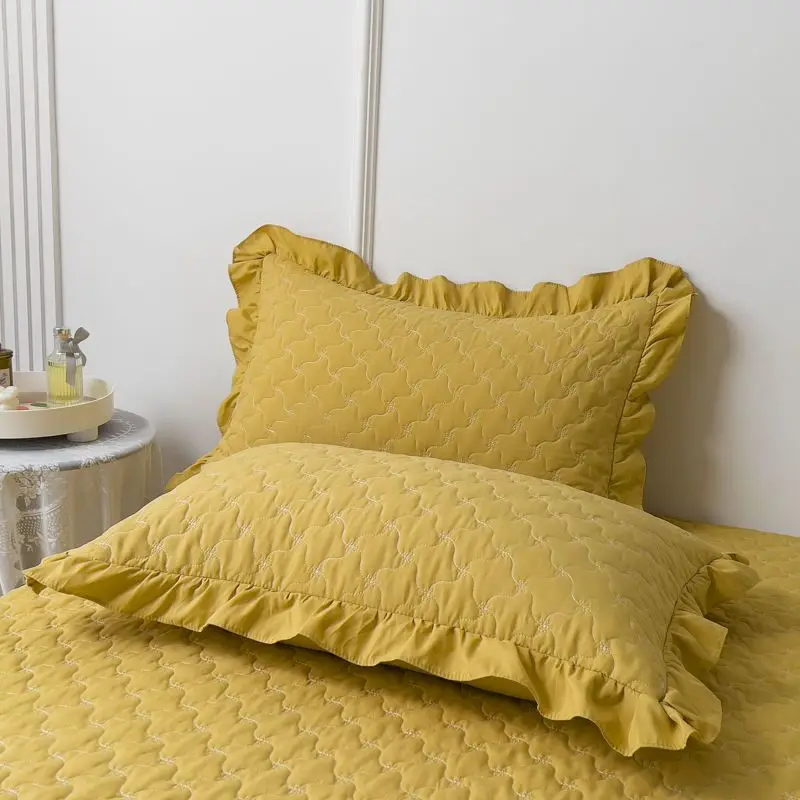 Minimalist Style Solid Color Pillow Case New Lace Side Sleeping Pillow Protective Covers 2 Pieces Set Ruffle Edge Pillow Case