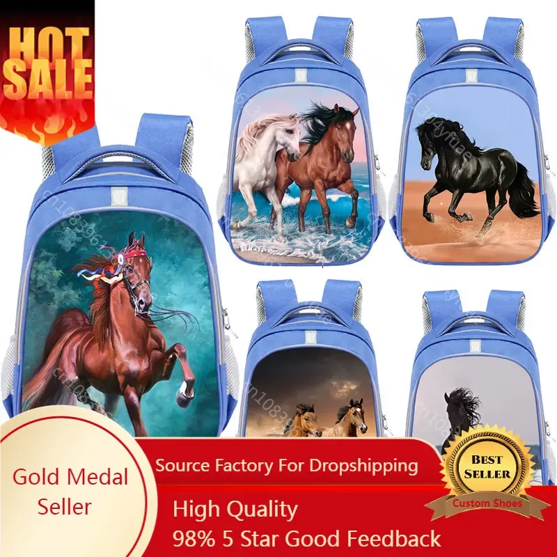 

Large Children Animal Horse School Bag for Teenager Boys Girls Cool Pony Schoolbag for Kids Fashion Men's Travel Backbag