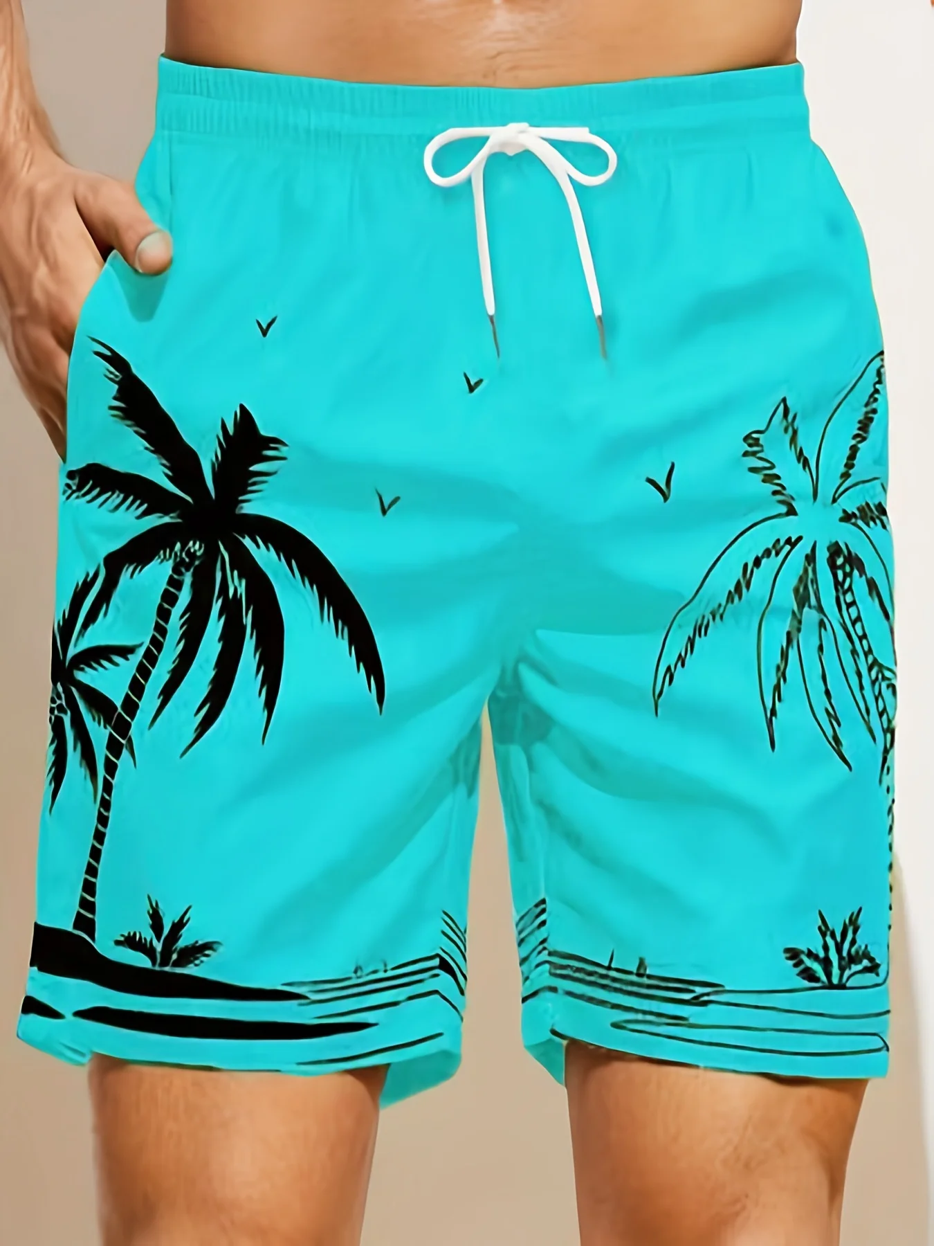 

CLOOCL Tropical Palm Tree 3D Print Hawaiian Beach Shorts Fashion Men's Shorts Elastic Drawstring Holiday Sports Short Pants
