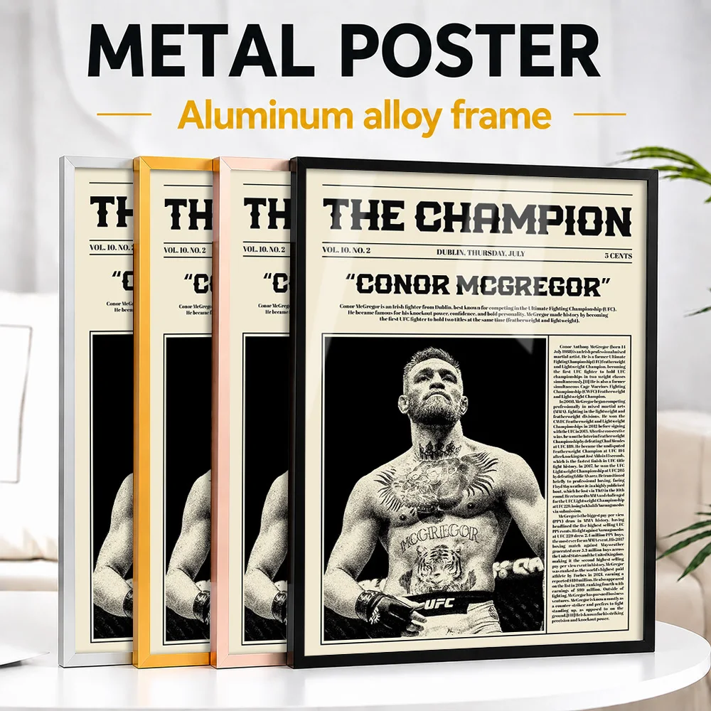 Conor McGregor Champion Framed Aluminum Metal Poster Customized Photo High Contrast Style Wall Art For Dojo Memorable Fan Gift
